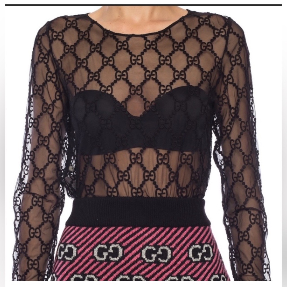 Gucci Black Sheer long sleeve top. New with tags.